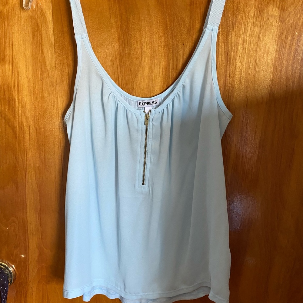 Express light blue flowy tank with zipper in front